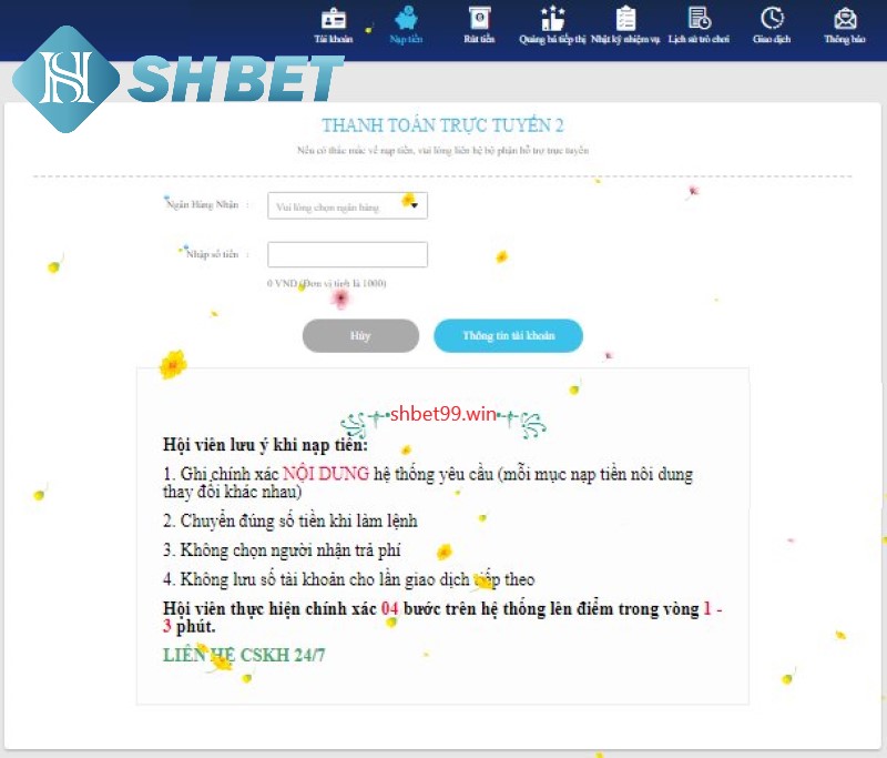Nạp tiền SHBET bằng thanh toán trực tuyến