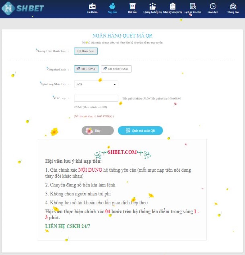Sử dụng QRcode để nạp tiền SHBET