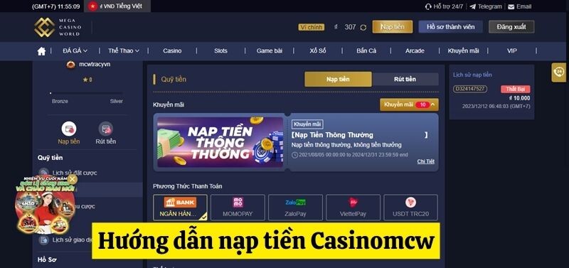 Hướng dẫn nạp tiền Casinomcw